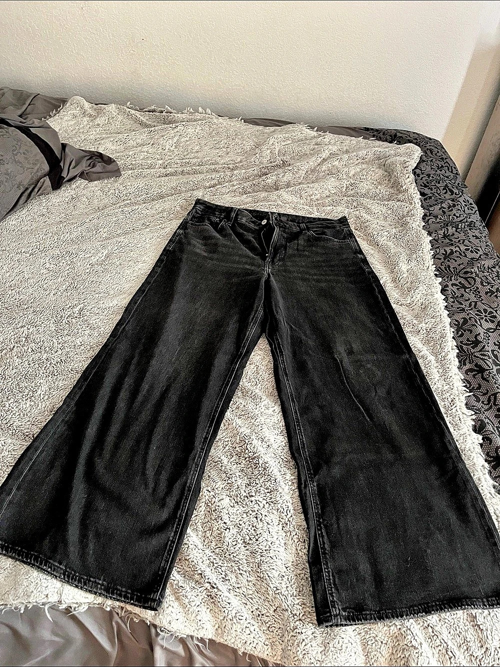 American Eagle Wide Leg Crop Black Jeans Waist 14